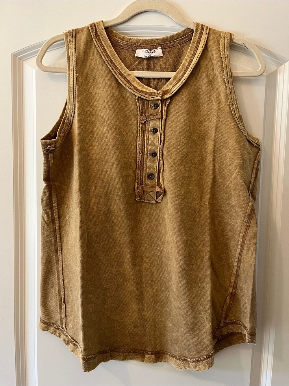 Zenana Outfitters Washed Sleeveless Henley Tank